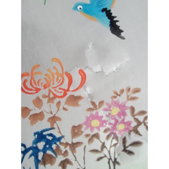 Lot 2 Vintage Hand Painted EXOTIC BIRD Silk Asian Bamboo Handled Fans Art READ - Picture 3 of 9